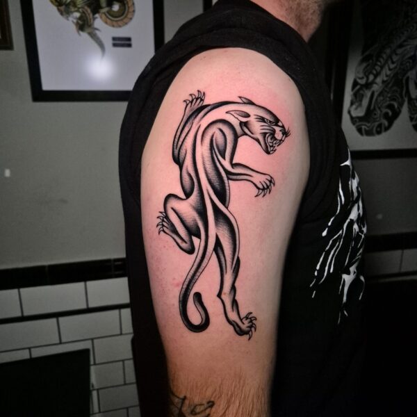 Edoardo Cuccherei is a resident artist at Nowhere Tattoo Shop. With over ten years experience tattooing, Edoardo is no stranger to creating iconic tattoo designs like this panther he recently created on a regular client. Edoardo is knowledgable of both traditional and contemporary tattoo styles/designs, with the ability to adapt to each clients unique ideas and/or projects.